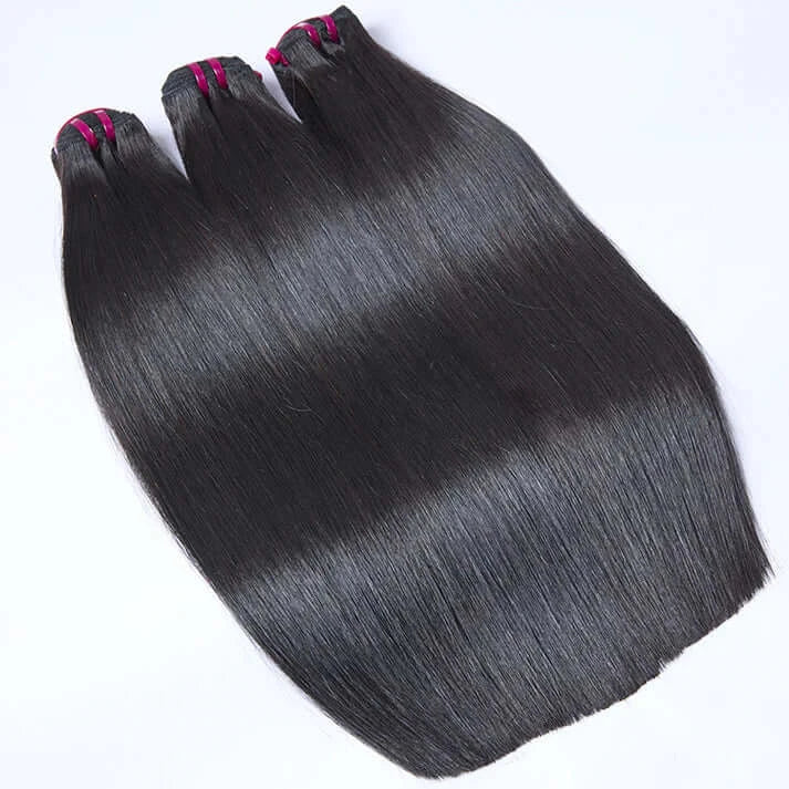 Raw Cambodian Bone Straight Hair Bundles displayed in silky, straight texture with high luster.