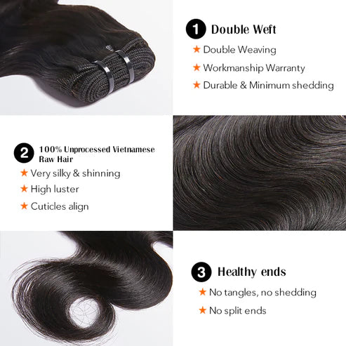 Versatile Raw Vietnam Body Wavy Hair Bundles for all your styling needs.