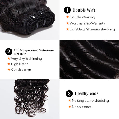 Luxurious Deep Wavy Raw Vietnam Hair Bundles, ideal for extensions.